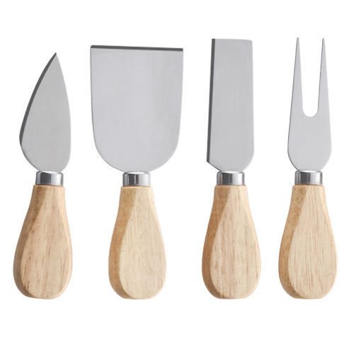 Stainless steel cheese knife 4-piece set wooden handle cream cheese knife pizza knife cheese knife set factory wholesale