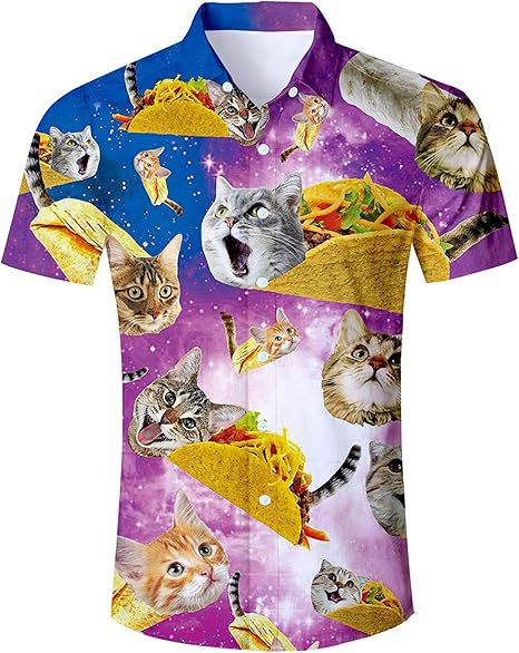 Divertido animal lindo 3D impresión digital hombre calle suelta salvaje manga corta solapa botón camisa hawaiana
