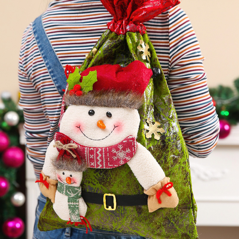 Bolsa de regalo de vacaciones Santa Claus mochila bolsa grande de cuero de imitación muñeca de Navidad tridimensional bolsa de dulces decoración de Navidad