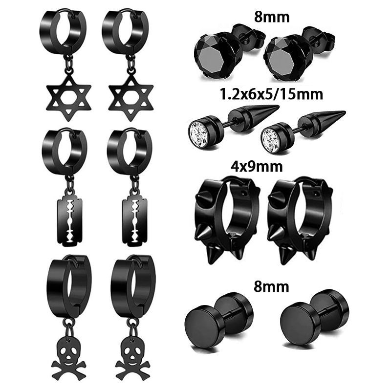 40g Weight Punk Round Stainless Steel Inlay Zircon Earrings 1 Set