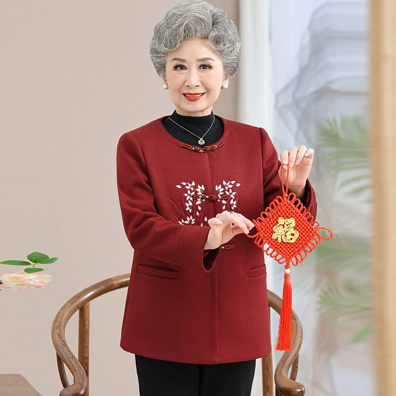 Новая китайская мама осенью и зимой вышитая шерстяная куртка для пожилых женщин весна и осень благородный национальный стиль кардиган топ