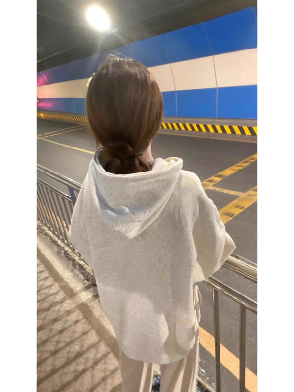 美式chic灰色连帽卫衣女2025新款爆款秋冬季小个子宽松慵懒风外套|undefined
