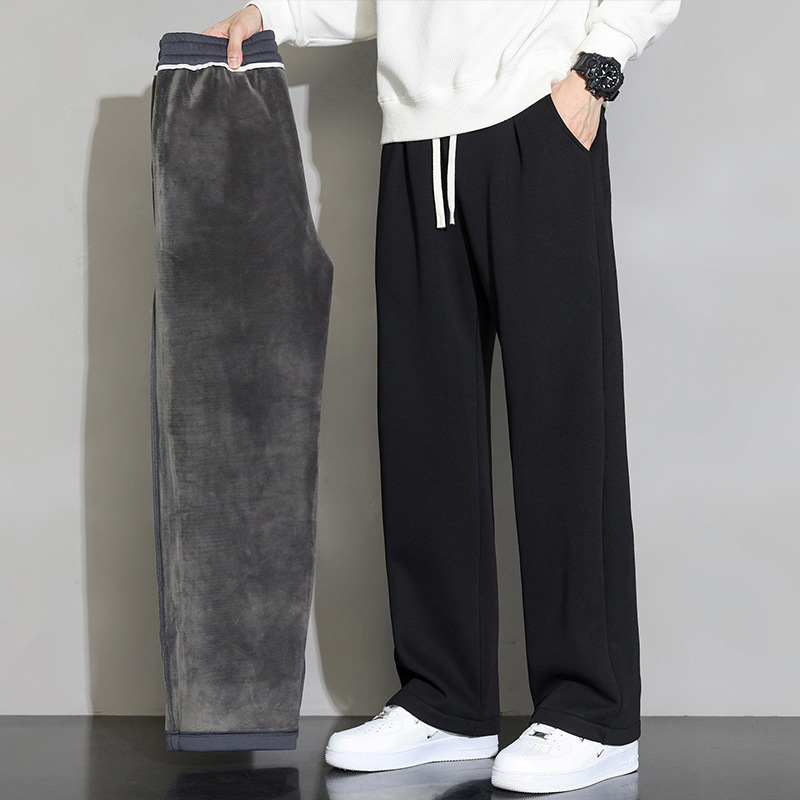 Autumn and Winter Wide-Leg Pants for Men, Fleece-Lined, Straight-Leg, Loose-Fitting, Sporty Casual Long Pants, Black Sweatpants, 2025 New Model Autumn and Winter Wide-Leg Pants for Men, Fleece-Lined, Straight-Leg, Loose-Fitting, Sporty Casual Long Pants, Black Sweatpants, 2025 New Model