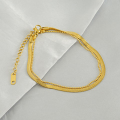 New minimalist snake chain double-layer titanium steel ankle chain for women, unisex versatile 18k gold stainless steel trendy ankle accessory