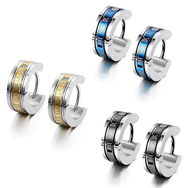 Звездные модные электрические алмазные римские цифры из титановой стали, мужские серьги, пряжка для ушей, персонализированные панк, ювелирные изделия ebaywish