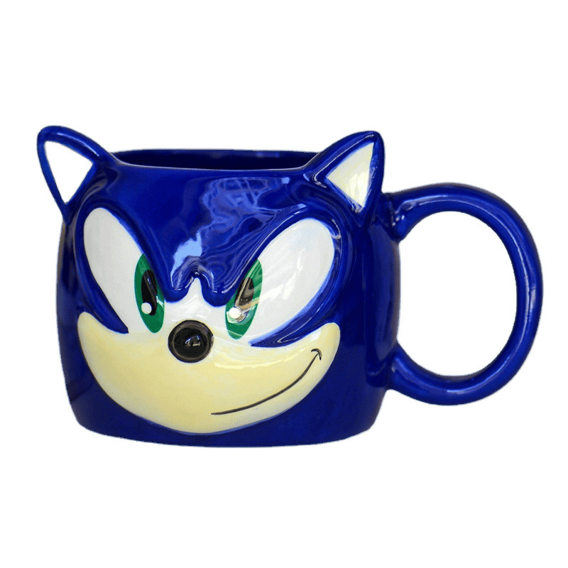 Taza de erizo de Sonic cuidadosamente seleccionada Taza de muñeca de cerámica de anime azul Juego Taza de agua circundante Taza de té