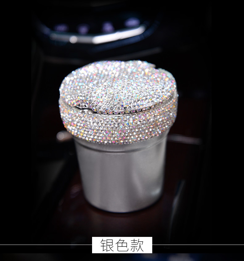 Car Ashtray with Led Light Luminous Multifunctional Ashtray Car Personalized Covered Car Interior Decoration with Diamond