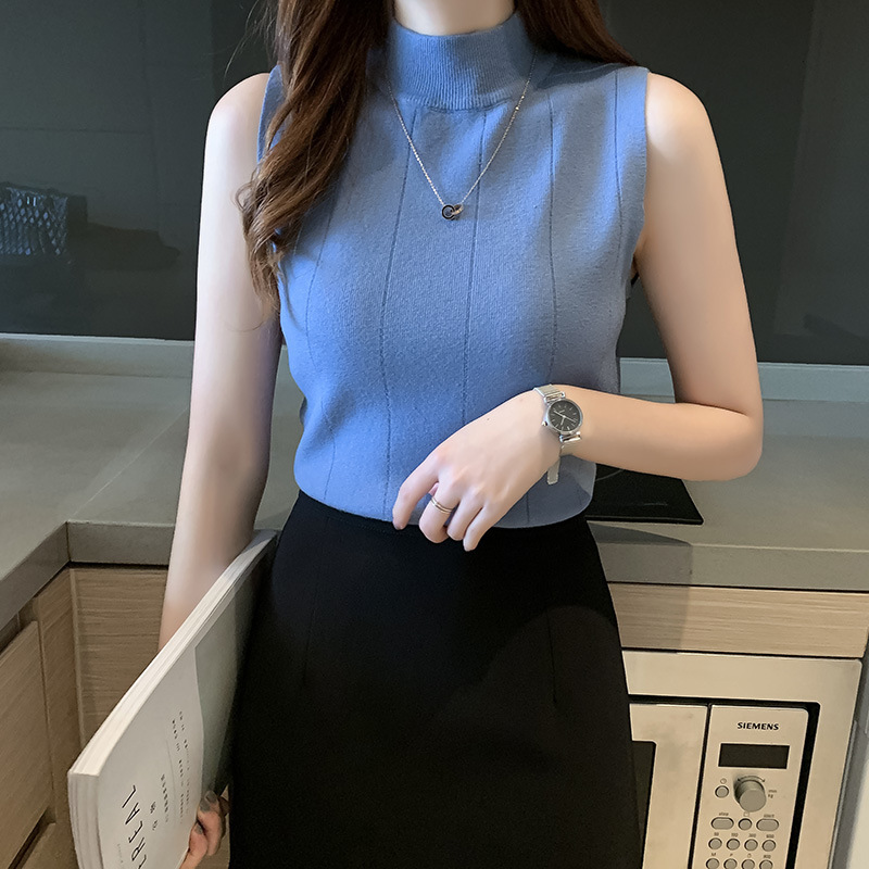 Spring and Summer New Style Half Turtleneck Bottoming Shirt for Women Slim Sleeveless Sweater with Vest Top Inside Spring and Summer New Style Half Turtleneck Bottoming Shirt for Women Slim Sleeveless Sweater with Vest Top Inside