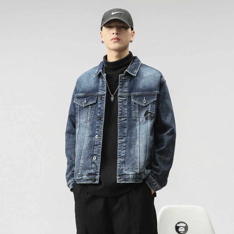 Veste transfrontalière pour hommes d'Amazon portant une veste en jean Joker chemise décontractée tendance pour hommes personnalité mince pour hommes_voghion.com