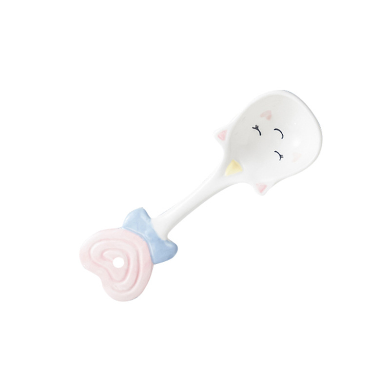 Ceramic Unicorn Rabbit Dessert Spoon Hand Painted Pink Gift_voghion.com