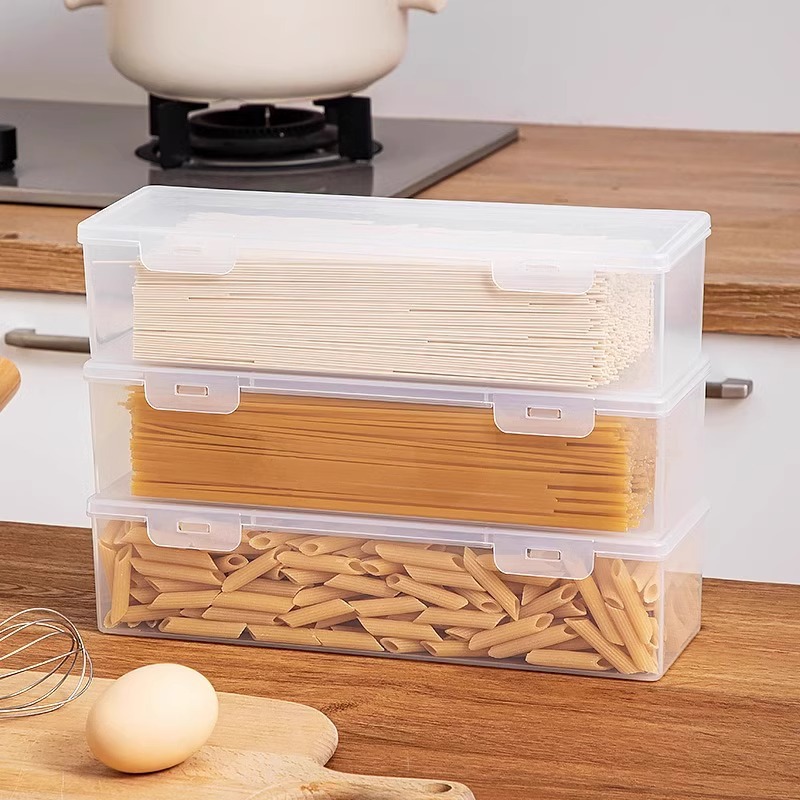 Caja de almacenamiento de fideos Refrigerador de plástico rectangular Cocina Caja sellada de grado alimenticio Caja de conservación fresca Caja de fideos con tapa