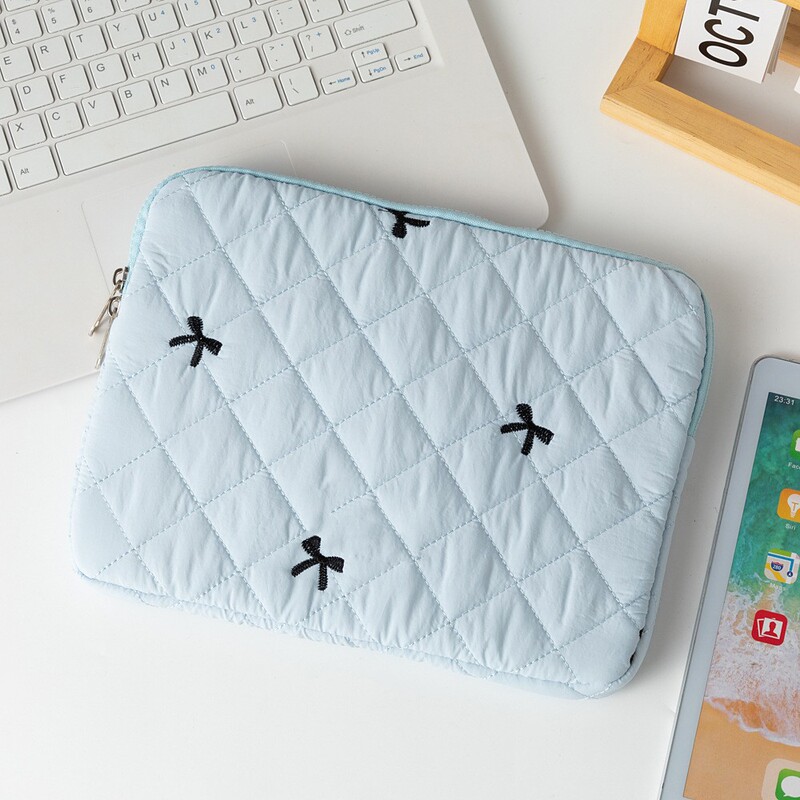韓国insタブレット収納かわいい菱格刺繍蝶結び11/13/15インチノート収納バッグ|undefined