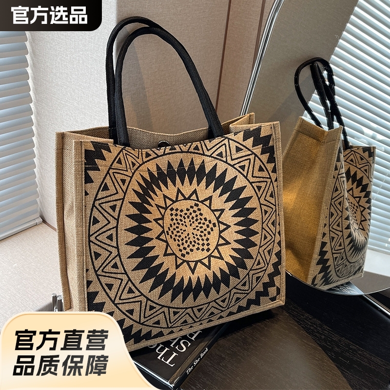 Bolso Tote de un solo hombro de lino de gran capacidad para mujer nuevo estilo estilo étnico moda momia bolso de clase para estudiantes universitarios