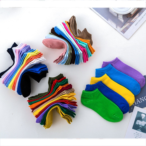 Japanese and Korean Fashion Cute Candy Color Cotton Short Socks, Everyday Commute Style Solid Color Breathable Elastic Soft Socks