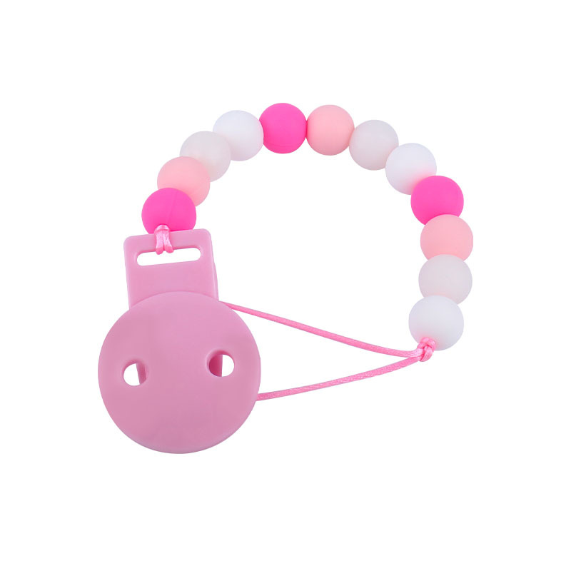 Amazon nuevo bebé suministros bebé calmante cuentas de silicona pezón cadena anti-caída bebé Juguete plástico chupete clip