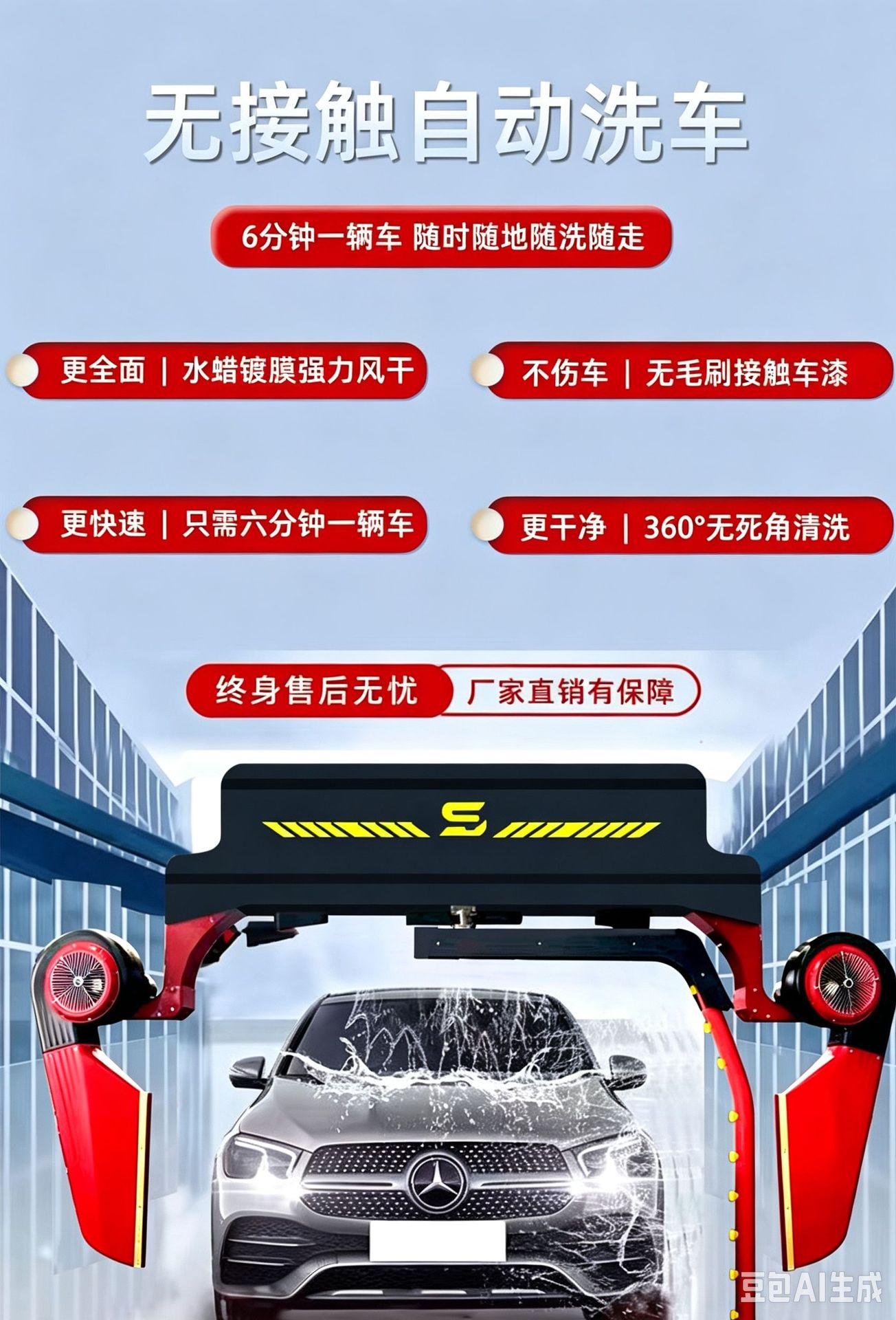 Large Commercial Car Wash Machine Manufacturer Fully Automatic Car Washer with No Dead Ends 360 ° Rotating Six-Blade Fan for Cross-Border Trade