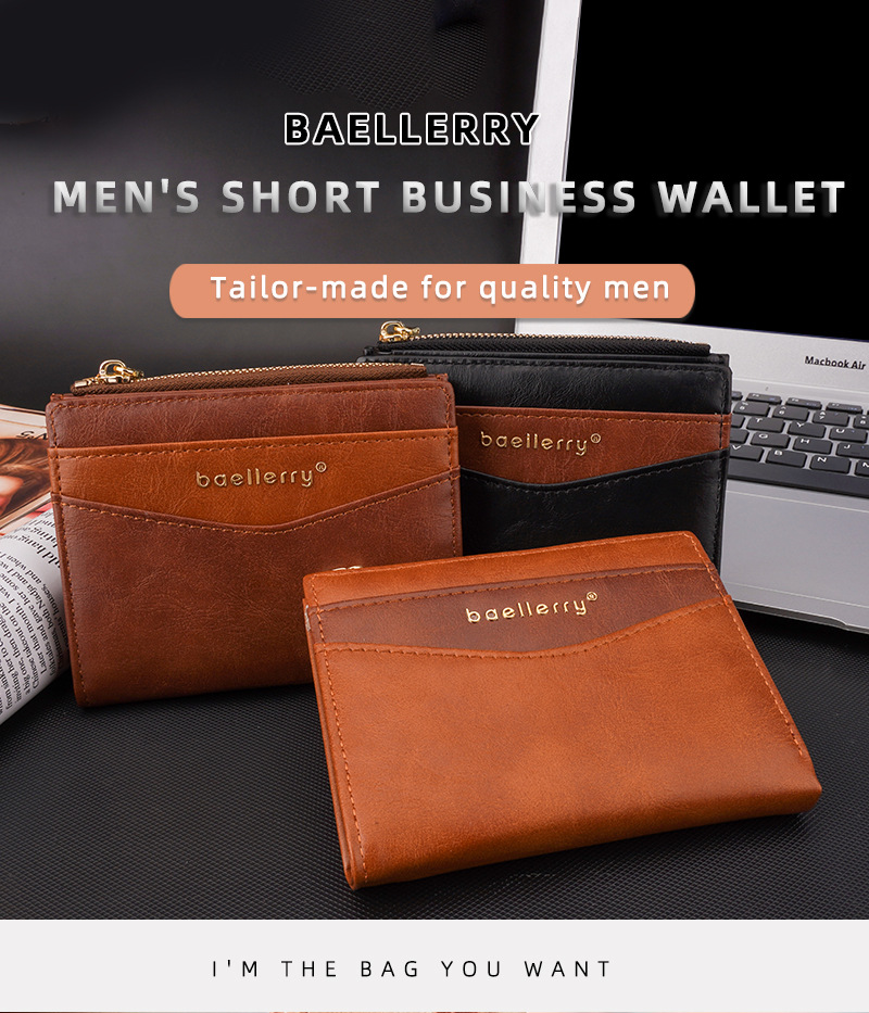 Baellerry Short Wallet for Men Retro Contrasting Color Zipper Coin Bag with Multiple Card Slots High-end Wallet_voghion.com