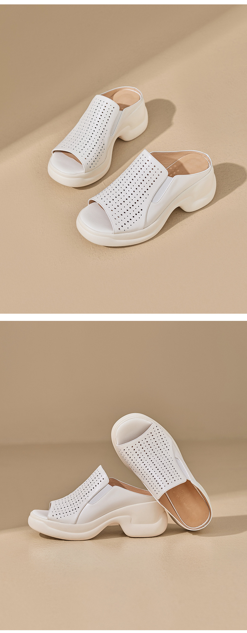 Dép sandal nữ da bò đục lỗ đế xuồng cao gót 9 cm — màu trắng ngà chi tiết 10