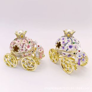 Tiktok Trending Rabbit Carriage Enamel Jewelry Box Handicraft Cartoon Light Luxury Ornament Home Decoration