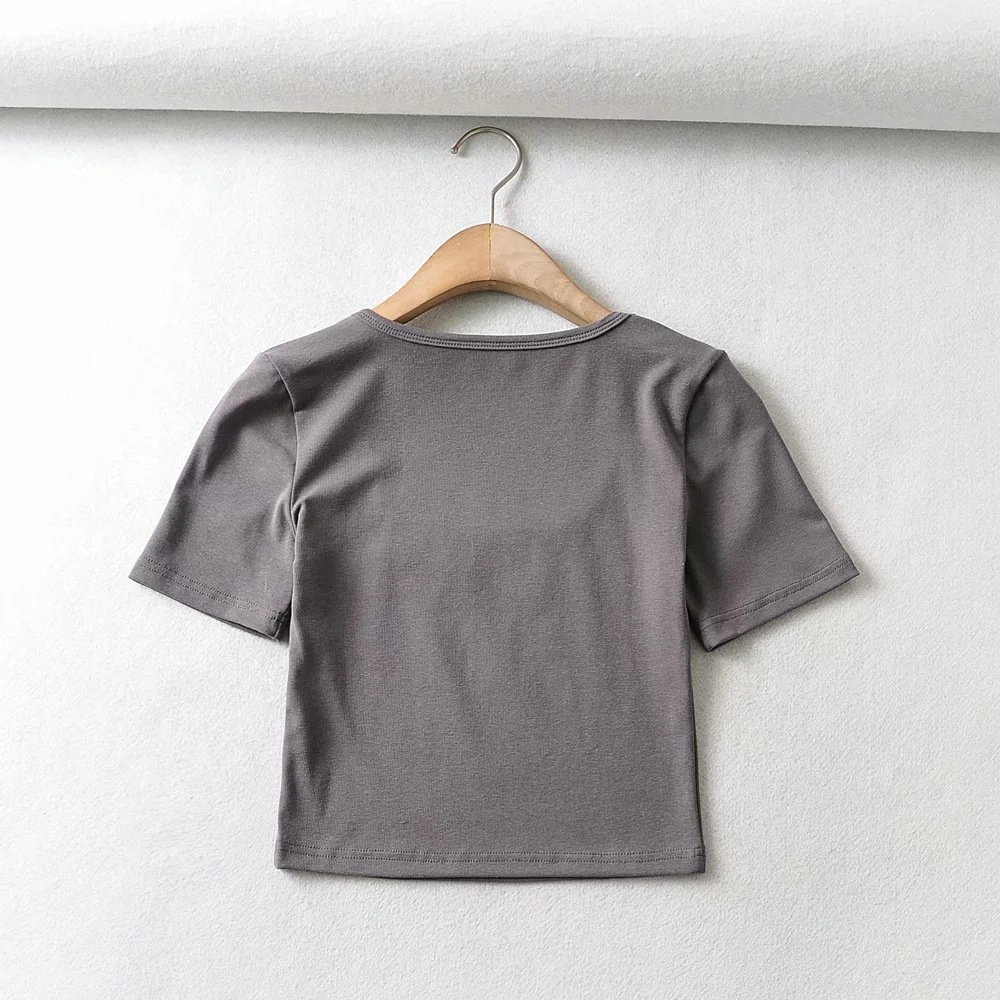 Pure color square collar short T-shirt NSHS48227