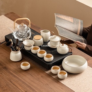Jingdezhen Beige Ru Kiln Kung Fu Tea Set Home Ceramic Tea Set Special Tea Set for Office Reception