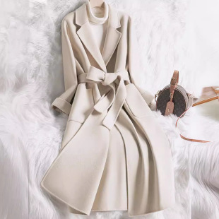 Double-Sided Cashmere Outwear Women's Mid-Length 2025 New Off-White Elegant Slim Autumn and Winter Woolen Outwear