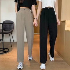 スーツパンツ、黒の万能パンツ、ハイウエスト、カジュアル、薄手、ゆったり、スリム、ストレートパンツ