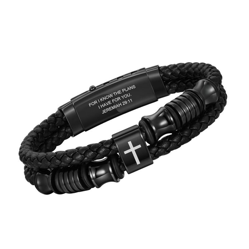 Men's Double-Layer Leather Bracelet with Stainless Steel Retractable Clasp, Engraved Faith Bracelet, Cross Double-Layer Leather Bracelet Men's Double-Layer Leather Bracelet with Stainless Steel Retractable Clasp, Engraved Faith Bracelet, Cross Double-Layer Leather Bracelet