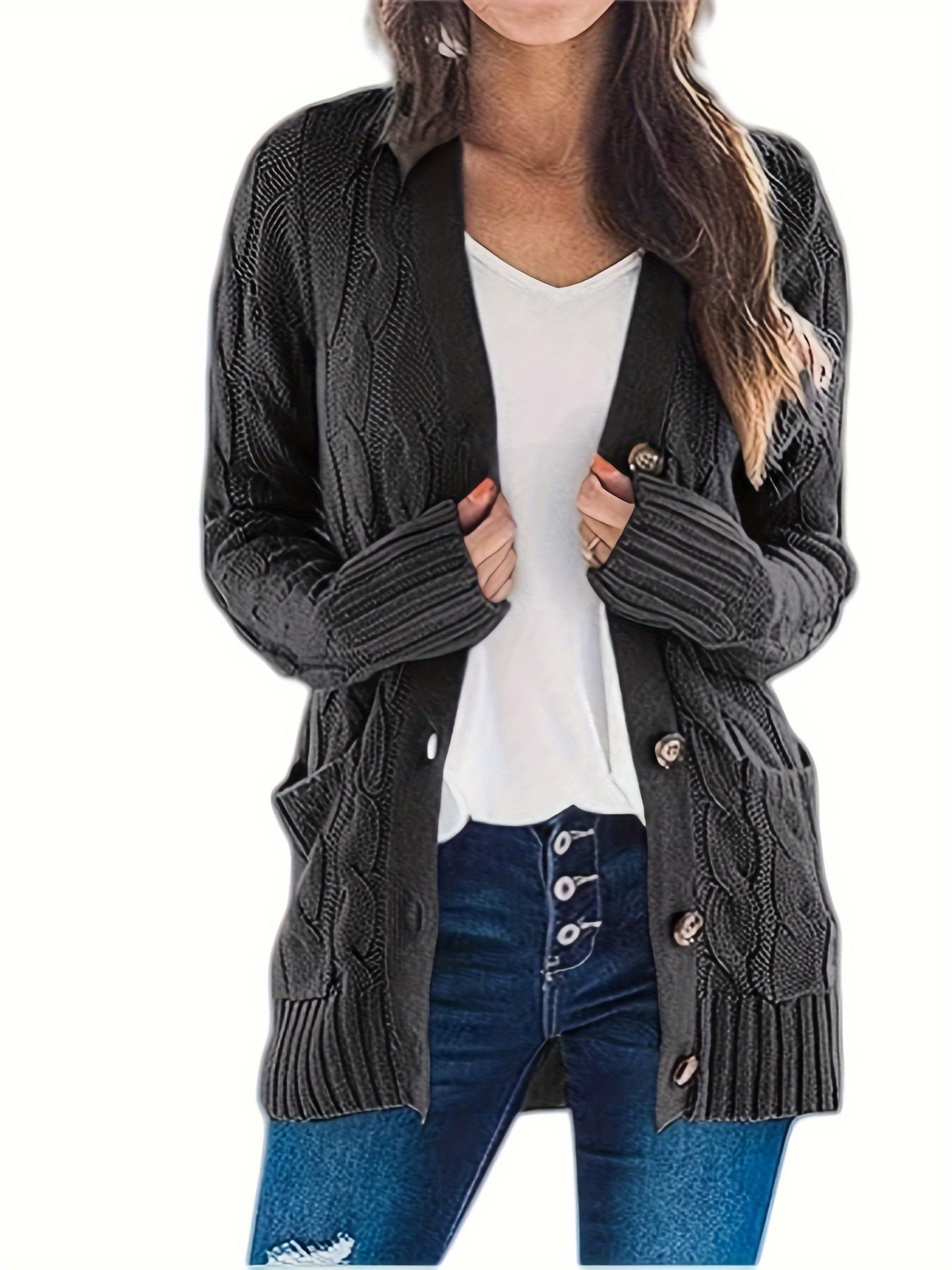 Women's Front Cardigan Fashion Button Thick Knit Coat Cross-border