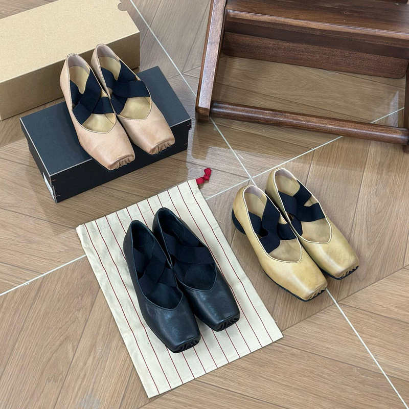 <Top Edition> Handmade Old Washed Cowhide Vintage Mary Jane Women's Shoes Pig Nose Genuine Leather Mid-Heel Ballet Shoes