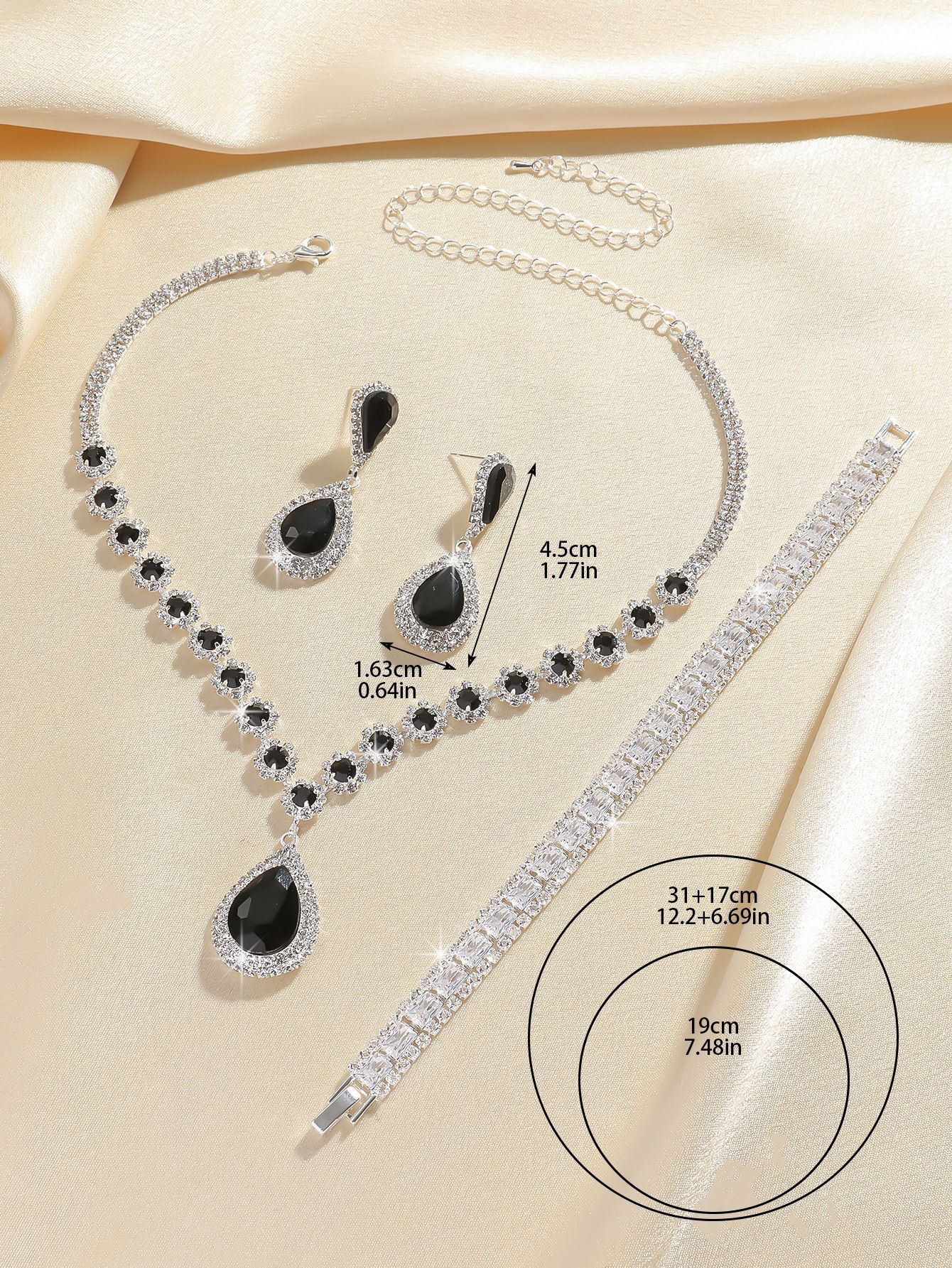 Crystal Necklace Earrings And Bracelet Jewellery Set 4 Piece_voghion.com