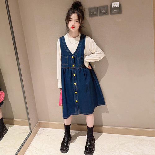 Biggest and newest 2024 Spring Set - Fashion and trendy women's student Korean style base shirt denim skirt two-piece set trendy