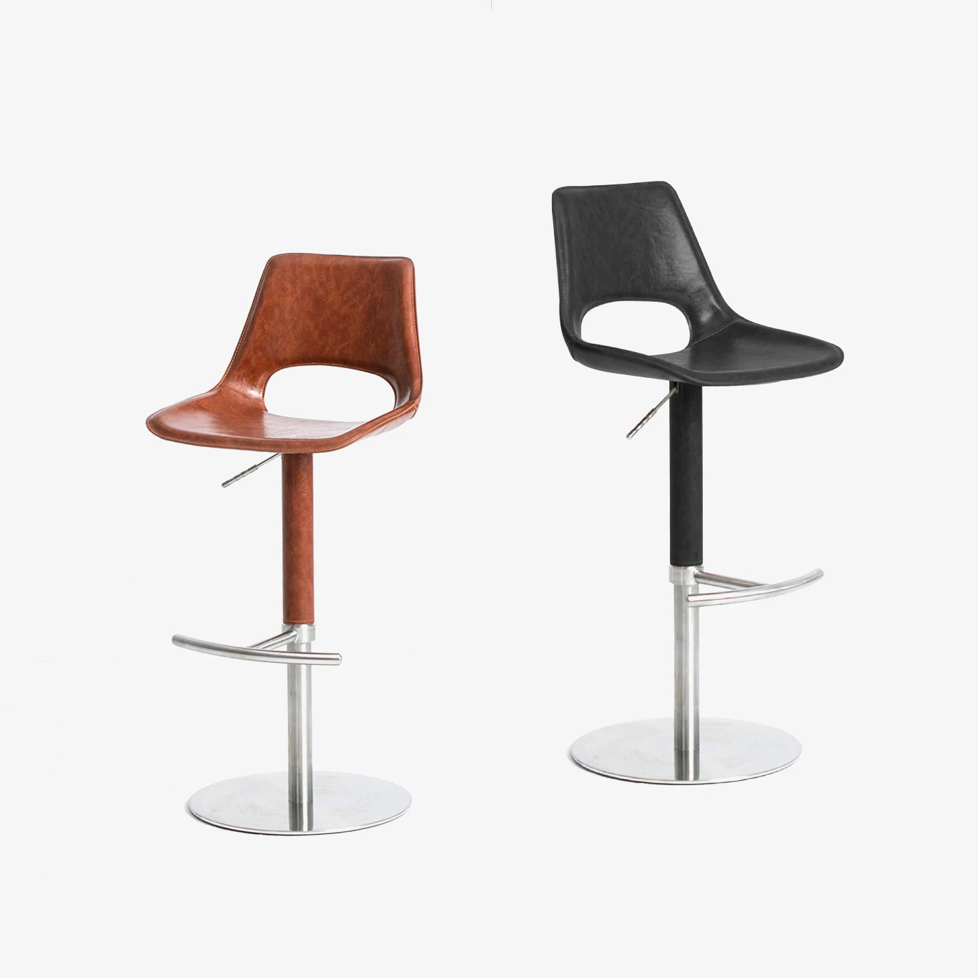 Medieval Style Light Luxury Nordic Saddle Leather Adjustable High Stool Backrest Adjustable Chair Stainless Steel Bar Chair Front Desk Bar Chair