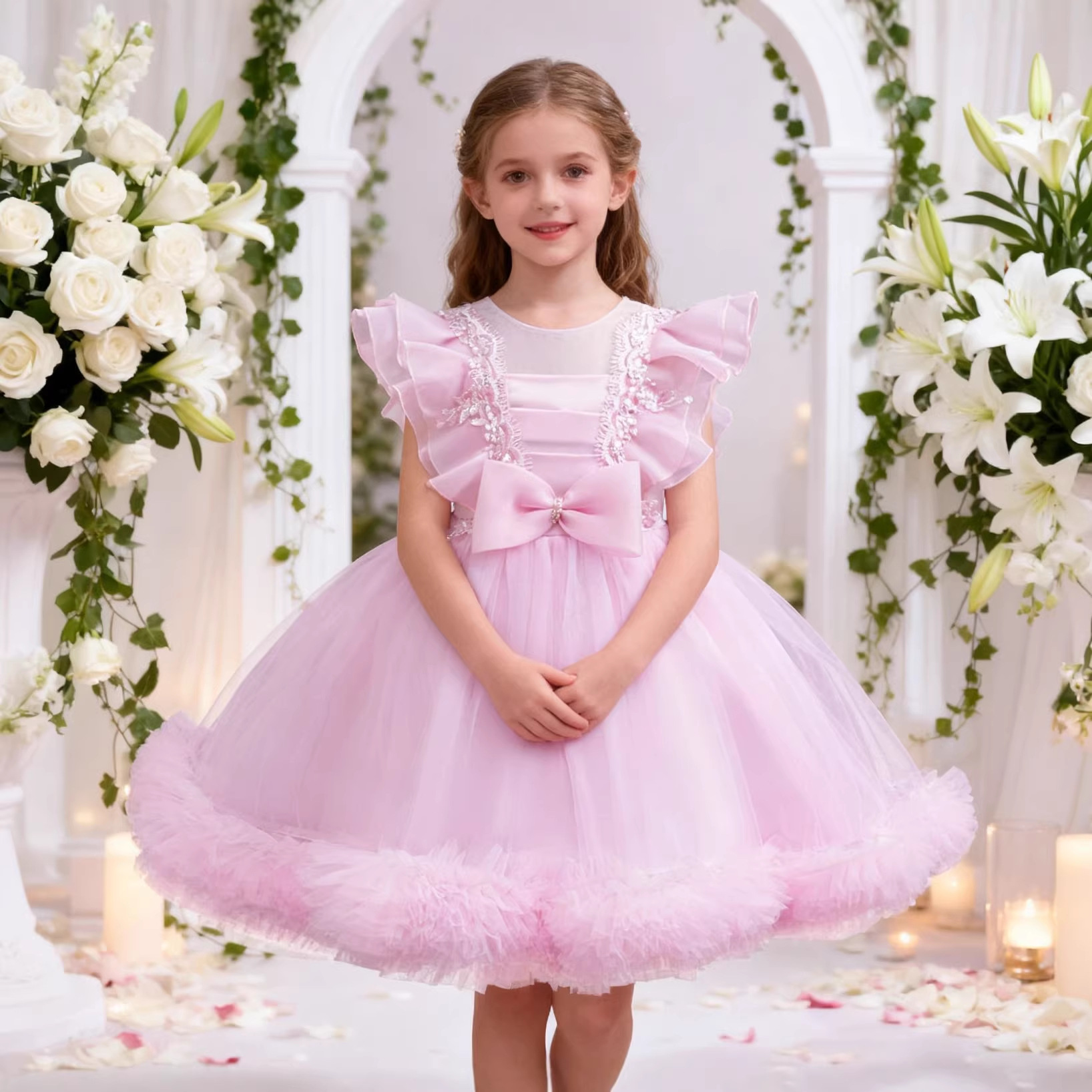 Vestido de niña de flores transfronterizas nuevo vestido de princesa red vestido de niña vestido de boda vestido de piano