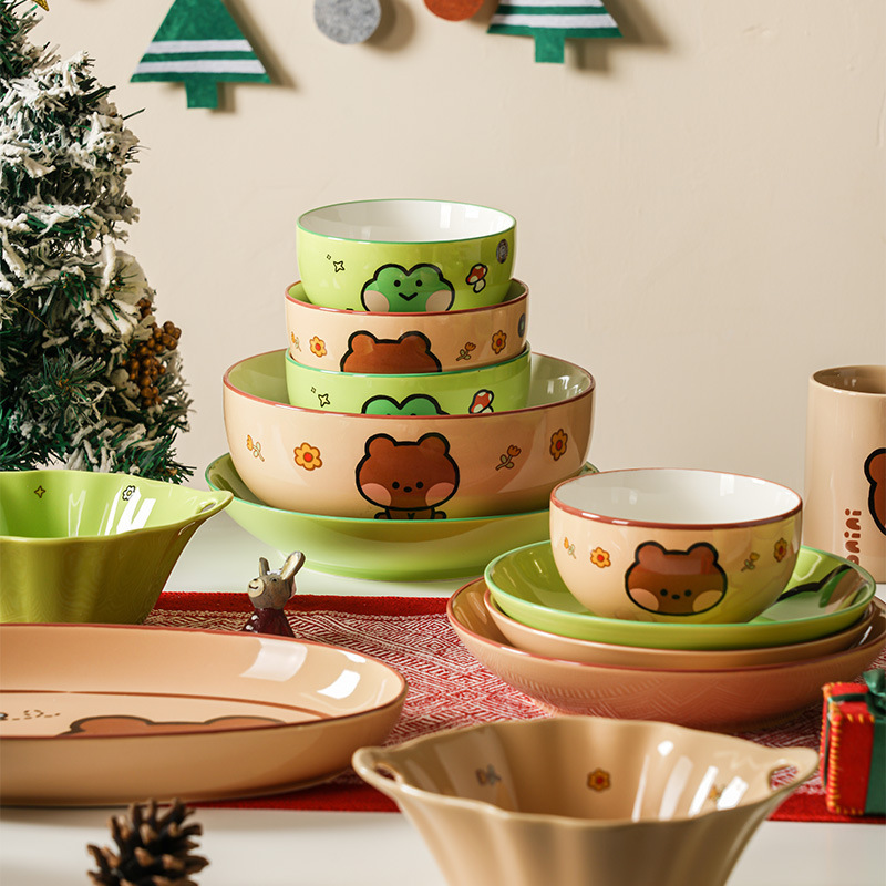 Brown Bear Bowl and Plate Set Household Ceramic Bowls and Plates Christmas Tableware Gift Box Set Couple Souvenir Rice Bowl Wholesale Brown Bear Bowl and Plate Set Household Ceramic Bowls and Plates Christmas Tableware Gift Box Set Couple Souvenir Rice Bowl Wholesale