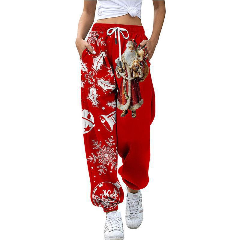 Pantalons décontractés pour femmes imprimés sur le thème de noël, leggings amples à cordon de serrage, pour l'automne droit, nouvelle collection_voghion.com