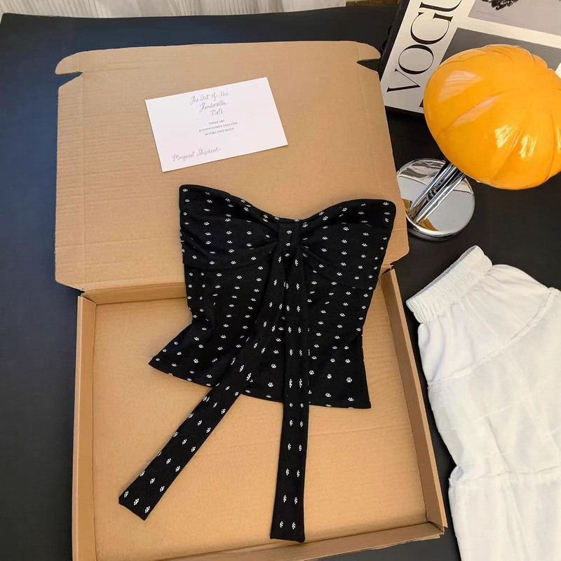 White Sleeveless Camisole with Bow and Padding for Women, Summer Slim Fit Polka Dot Top That Can Be Worn Outside