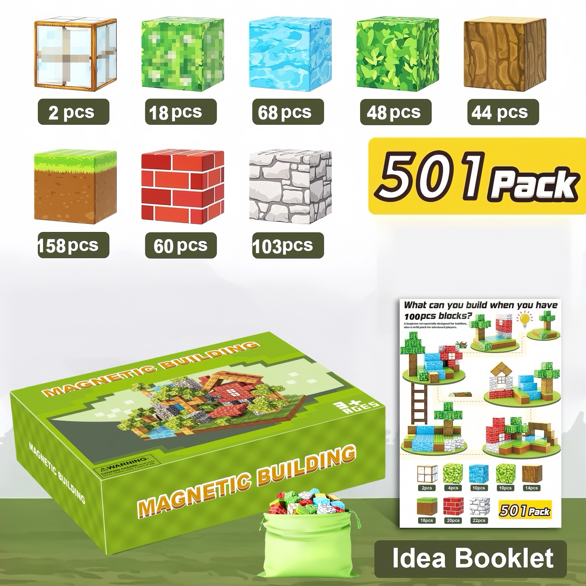 Transfronterizos Amazon My Blocks World Magnetic Block Set Puzzles Magnetic Cuadrados Juguetes Bosque Original