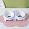 Cat bowl ceramic double bowl water bowl to protect cervical spine tall oblique mouth cat grain bowl drink water bowl pet bowl pet supplies