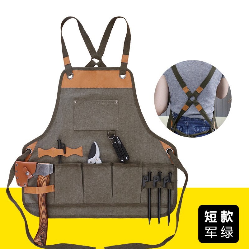 Delantal de lona engrosada transfronteriza PU delantal de cuero suave peluquería tienda de té de leche ropa de trabajo electricista herramientas de carpintería delantal