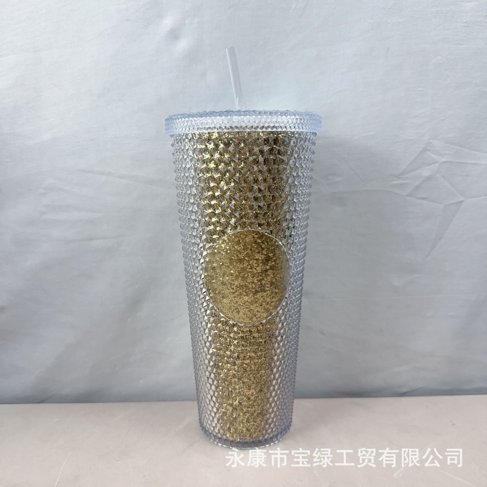 Taza de Plástico de Doble Capa 710ml, con Sorbete, Diseño Diamante/Durian, Transfronteriza