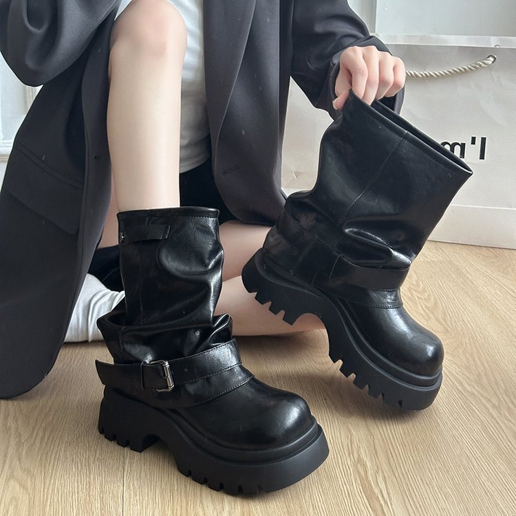 牛皮版~裤管靴女2025新款秋季超火百搭显瘦爆款厚底小个子瘦瘦靴|undefined