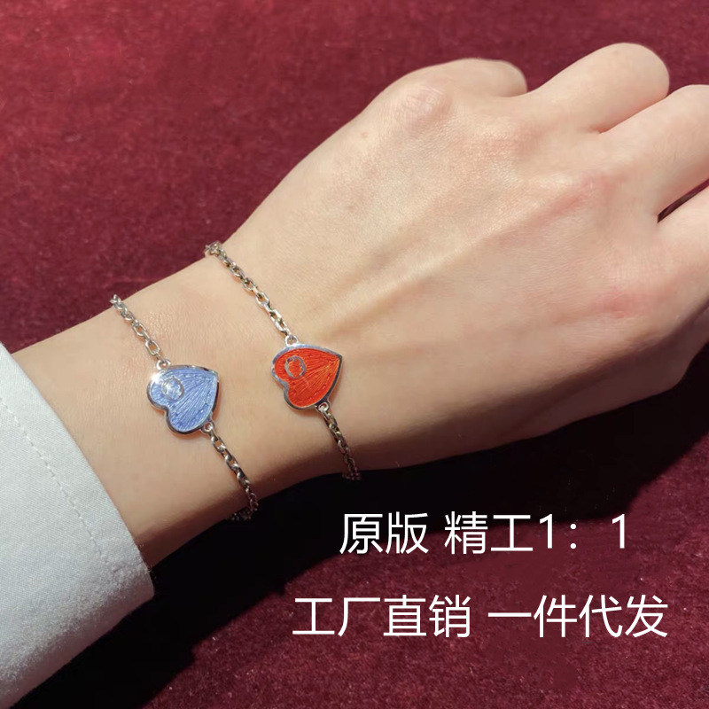 Gujia 925 silver double G drop glue enamel love bracelet ladies fashion simple trend bracelet Valentine's Day gift