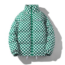 港风超级厚棉服男女款中性风格时尚潮流帅气棋盘格棉衣男款外套