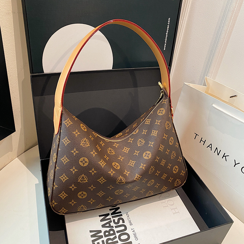 Shoulder Bag, High-End Cross-Border Women's Bag, Textured Printed Armpit Bag, Large Capacity Retro Commuter Women's Tote Bag