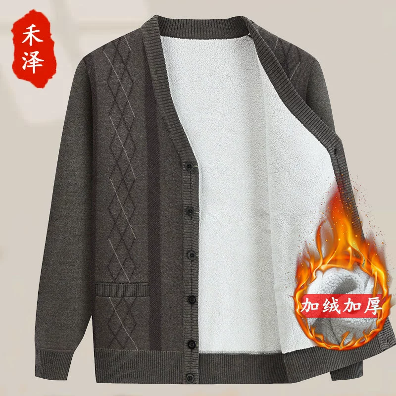 Средний и пожилой папа осенний и зимний кашемировый кашемировый свитер старый вязаный свитер дедушка толстый зимний костюм, чтобы согреться