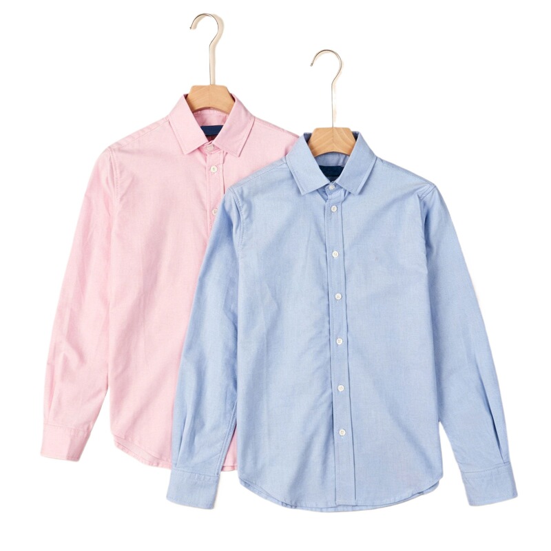 American Single Export Oxford Cloth Cotton Embroidered Long-Sleeve Shirt for Women with Turn-Down Collar and Buttons, Blue and Pink, Suitable for Commuting