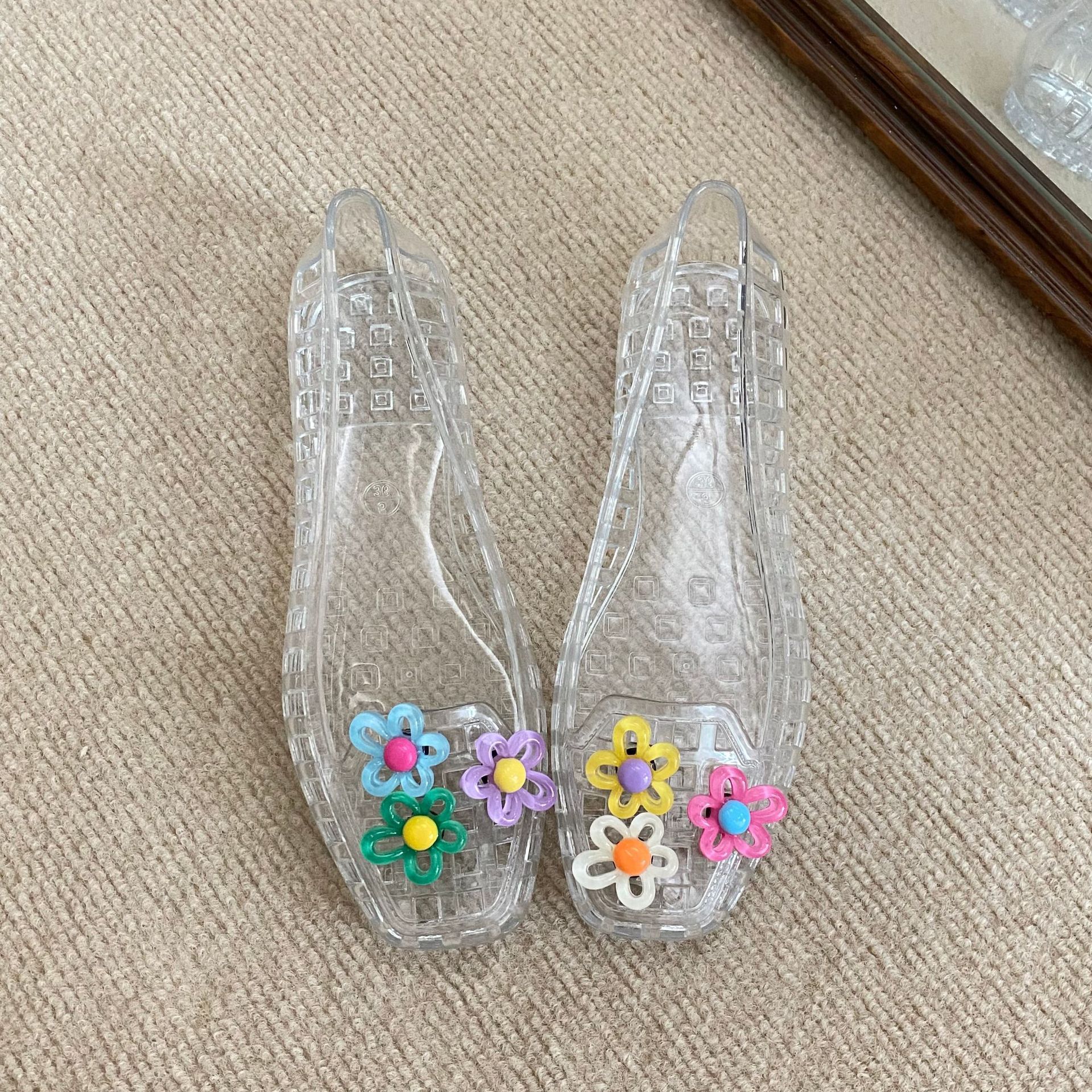 Sandalias de Gelatina con Flores PVC Secado Rápido Transpirable