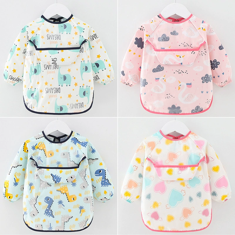 Детский халат, водонепроницаемый и негрязный, из чистого хлопка, рисовый карман, женский нагрудник для еды, осенне-зимний нагрудник с длинными рукавами для мужчин и детей, обратная повязка