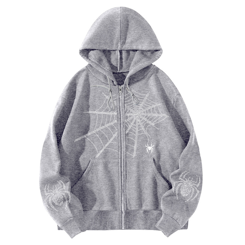Spider Print Hooded Sweatshirt for Men, Loose Retro American Style Zip-Up Cardigan, Autumn and Winter Fleece Jacket Manufacturer Spider Print Hooded Sweatshirt for Men, Loose Retro American Style Zip-Up Cardigan, Autumn and Winter Fleece Jacket Manufacturer
